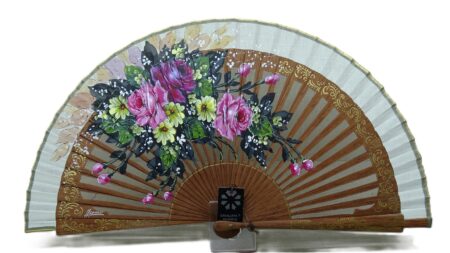 Abanico con flores y detalles dorados