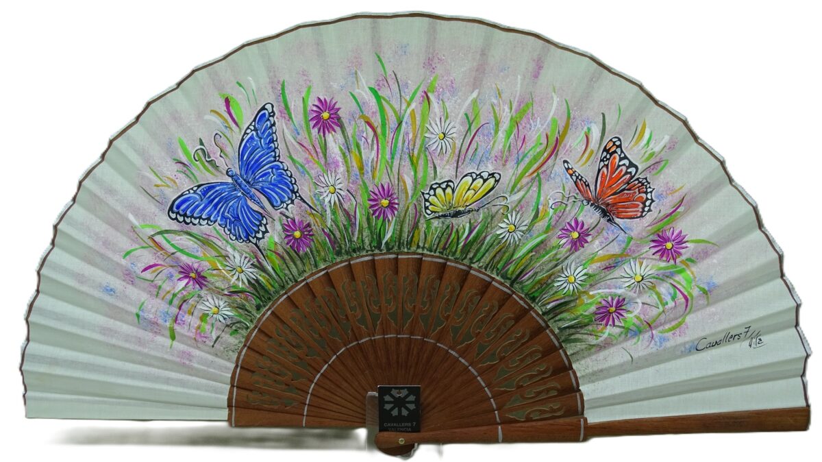 Abanico negro o blanco con mariposas - Imagen 3