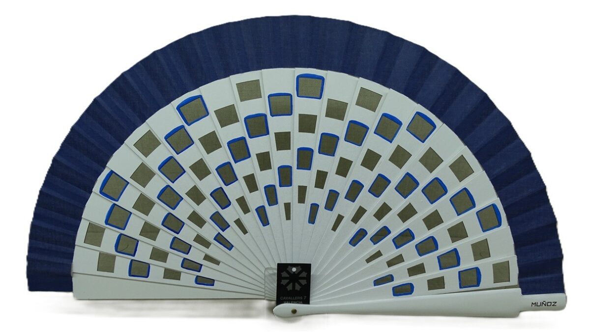 Abanico cuadrado blanco y azul