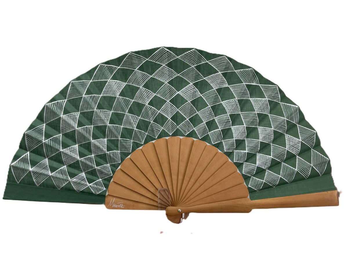 Abanico moderno plateado y verde